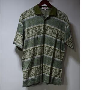Pierre Cardin Paris Green Patterned Polo Shirt Mens Medium